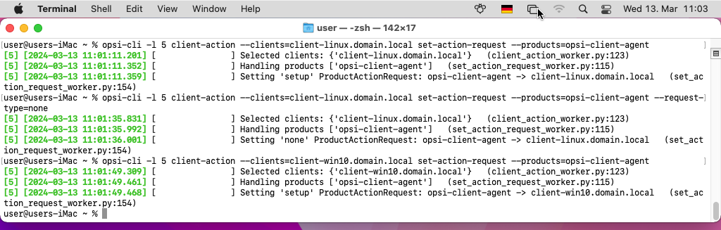 opsi-cli ermöglicht es, client-Aktionen anzufordern von Ihrer linux, macos oder windows Maschine
